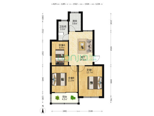 凤凰一村 3室1厅1卫 70平方