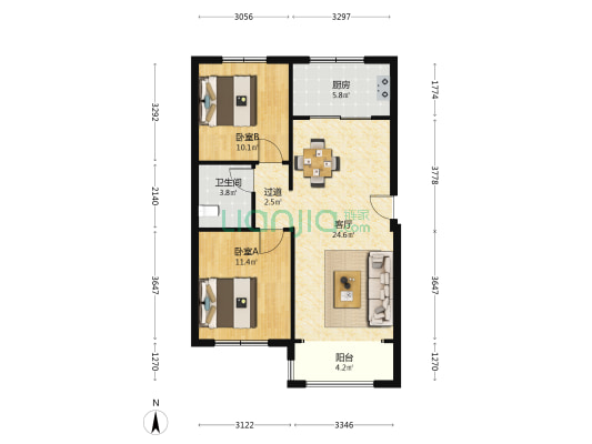 方村嘉苑二区 2室1厅1卫 90平方