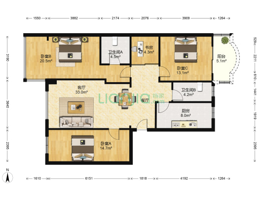 银龙广场一期 4室1厅2卫 130平方