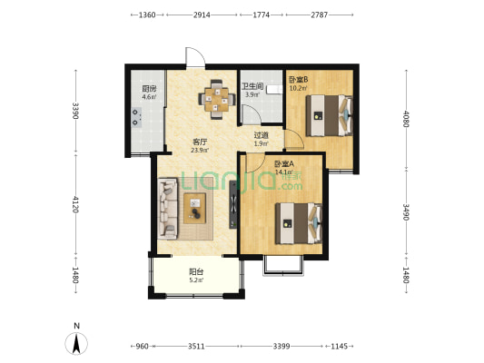 和平里 2室1厅1卫 93平方
