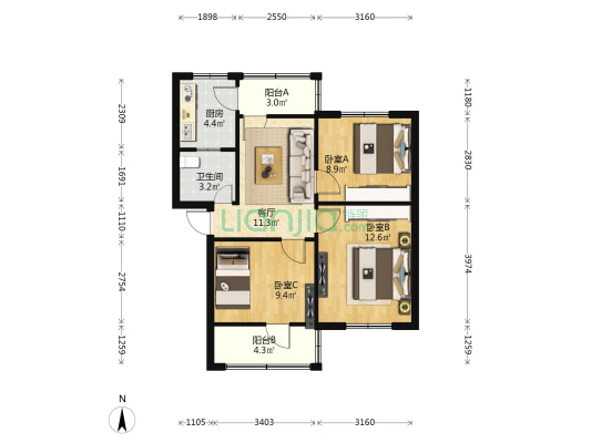 广场巷19号院 3室1厅1卫 67平方