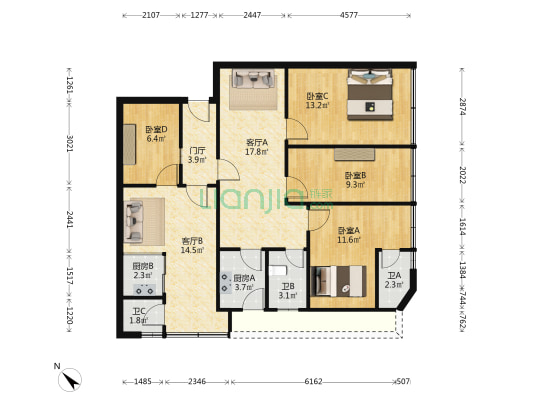 富光综合楼 4室2厅3卫 91平方
