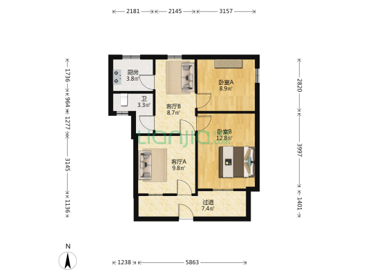 阜阳牛羊加工厂家属院 2室2厅1卫 60平方