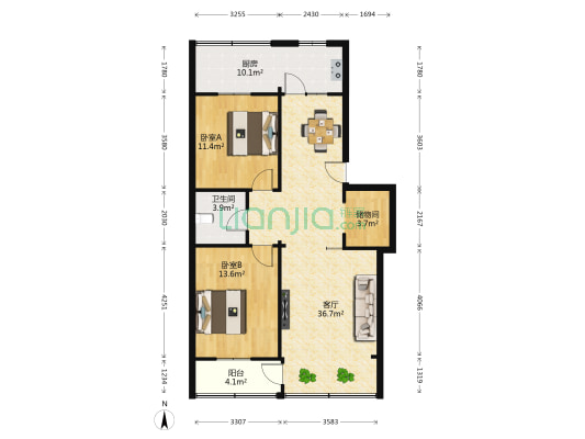 晶源小区 2室1厅1卫 102平方