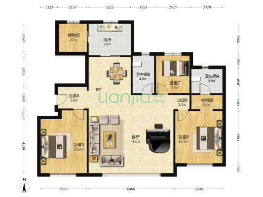 中海云锦 3室1厅2卫 143平方