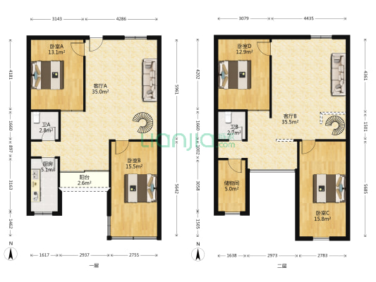 天翎苑 4室2厅2卫 168平方