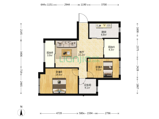 绿地时代嘉苑三期 2室1厅1卫 83平方