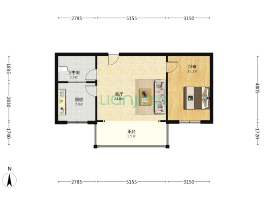 空港雅居 1室1厅1卫 62平方