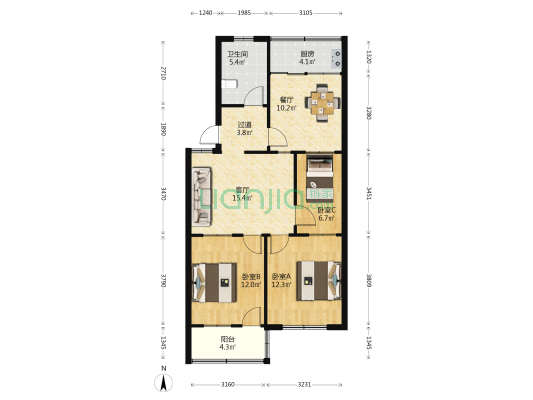 人事局小区 3室2厅1卫 82平方
