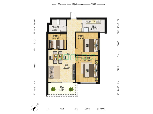 金象绿城 · 2区 3室1厅1卫 80平方