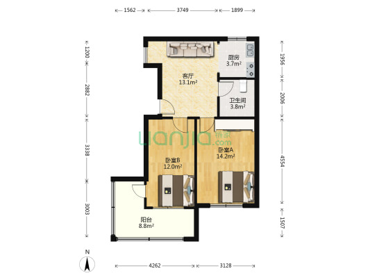 鹦鹉大道149到394号 2室1厅1卫 71平方