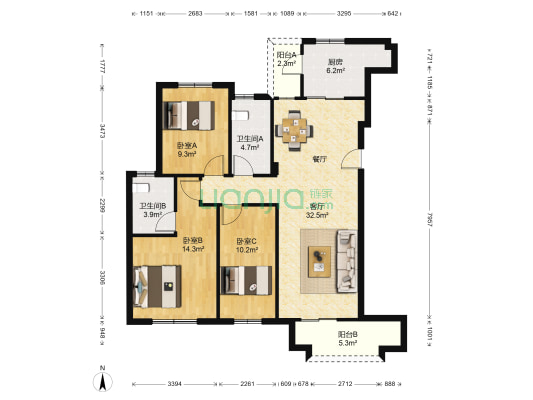 南沙心意华庭 3室1厅2卫 116平方