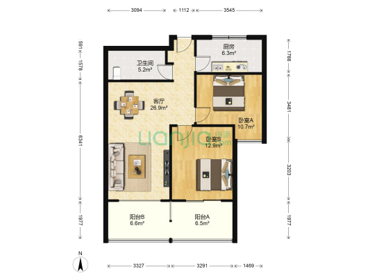 欣盛东方郡东区 2室1厅1卫 87平方