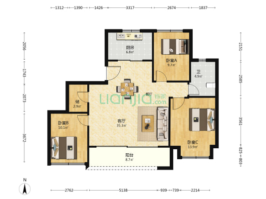 春月江澜湾 3室1厅1卫 114平方