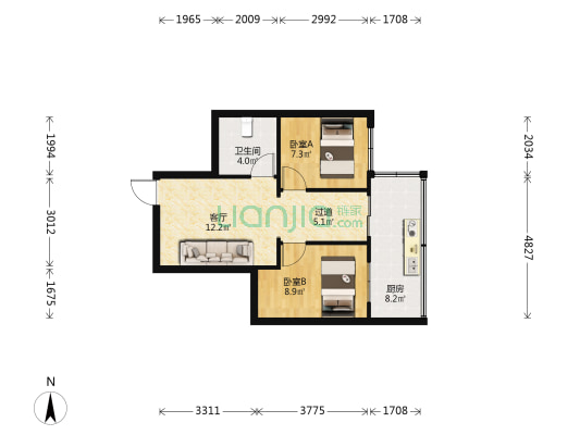 腾达花园 2室1厅1卫 56平方