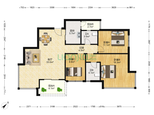 北岸印象 3室1厅2卫 112平方
