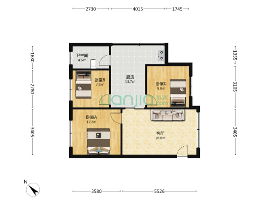 温石路1号 3室1厅1卫 86平方