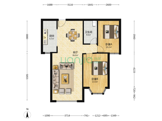 开发区 惠友钻石广场 全南两居室-户型图