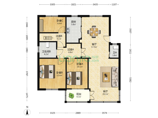 杜鹃新村南区 3室2厅2卫 106平方