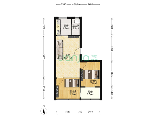 港航小区 2室1厅1卫 50平方
