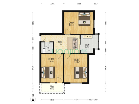 王庄宁榕花园 3室1厅1卫 79平方