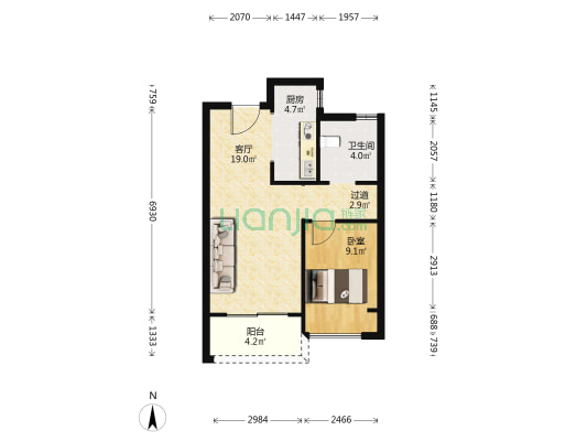 富田城九鼎公馆三号院 1室1厅1卫 60平方