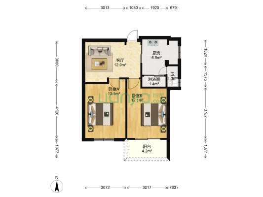新兴小区 2室1厅2卫 63平方