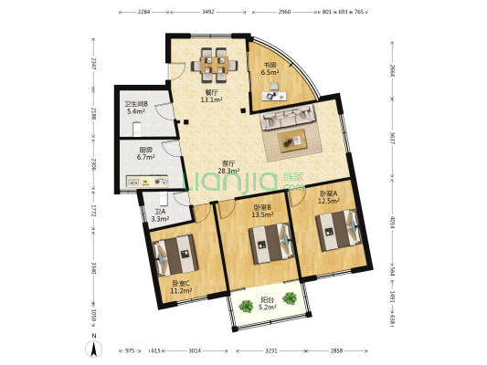 湖滨花园(南湖区) 4室2厅2卫 129平方
