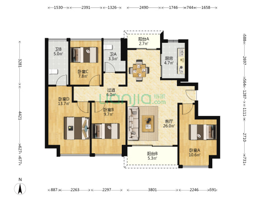 华发依山郡三期 4室1厅2卫 110平方