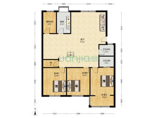 汉乐公寓 3室1厅2卫 145平方