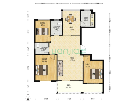 浦景苑 3室2厅2卫 132平方