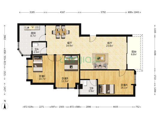府又祥兴苑 3室2厅2卫 117平方