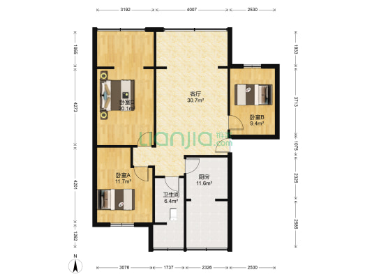 芳草西一街4号 3室1厅1卫 92平方