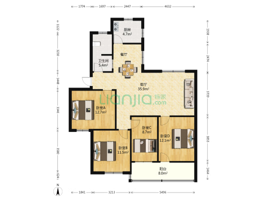 人事局宿舍楼 4室1厅1卫 118平方
