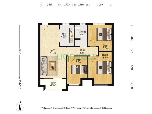 新城郡望府一期 3室1厅1卫 92平方