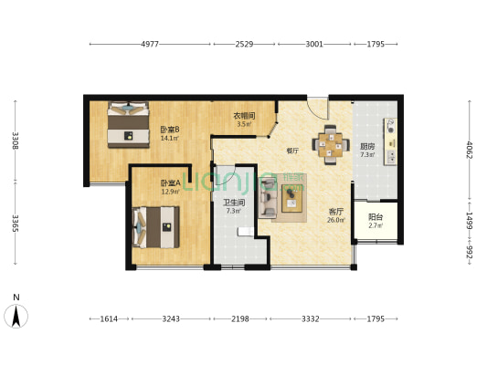 太原邸 2室1厅1卫 99平方