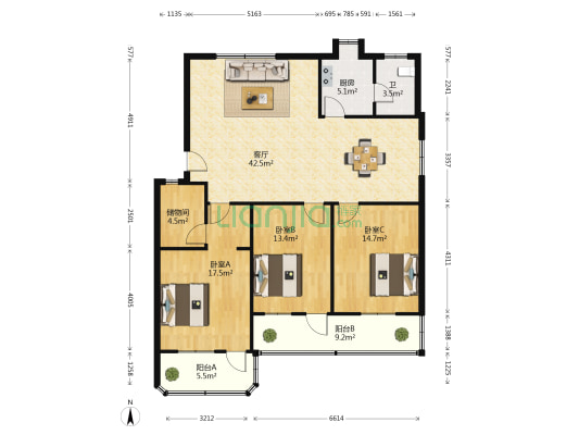 桃花镇月池路住宅小区 3室1厅1卫 131平方