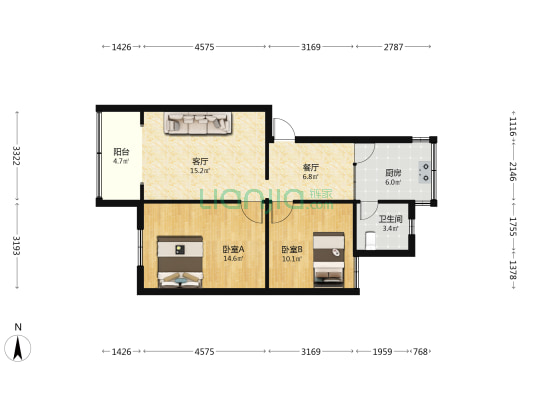 鸿运小区三组团 2室2厅1卫 75平方