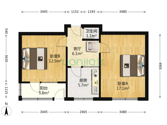 宏图新村 2室1厅1卫 60平方