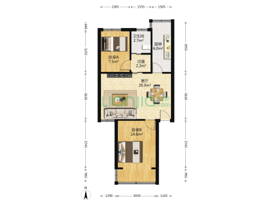 三塘樱园 2室1厅1卫 68平方