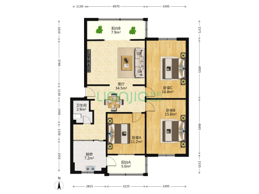 五津西路42号 3室1厅1卫 119平方