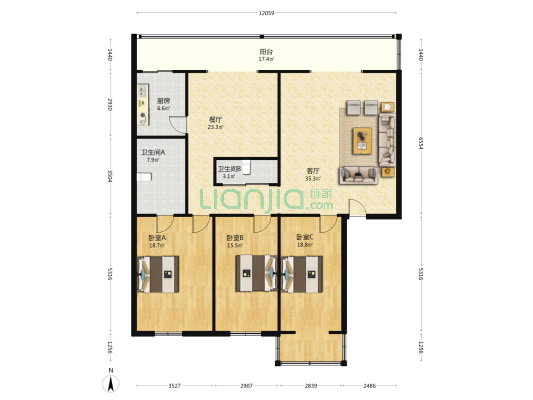 民康路173号 3室2厅2卫 169平方