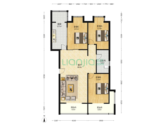 馨秀园南区 3室1厅1卫 134平方