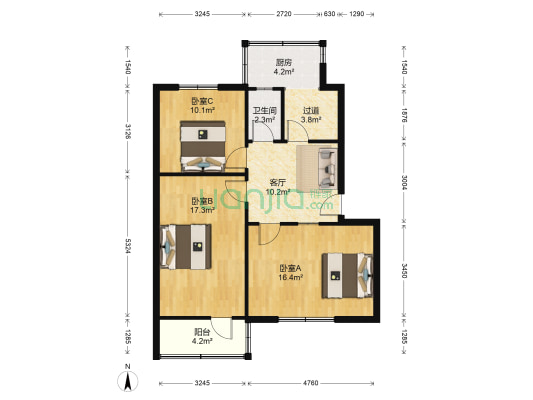 北仓中里3号院 3室1厅1卫 75平方