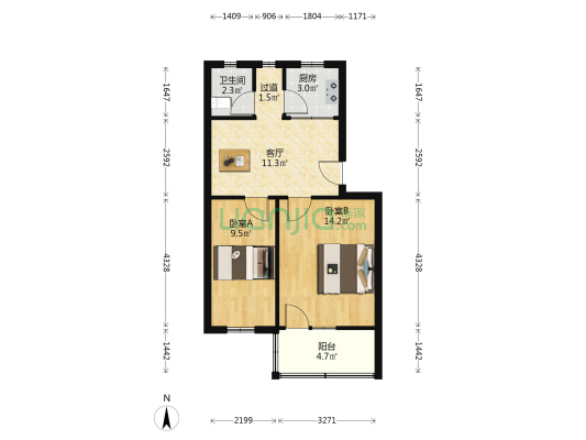 濠东路63号 2室1厅1卫 57平方