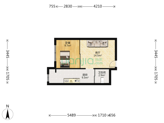 东皇君园一期 1室1厅1卫 48平方