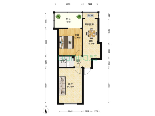 昆明有色冶金设计研究院 1室2厅1卫 48平方