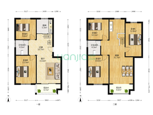 窝洛村东山小区 5室1厅2卫 112平方