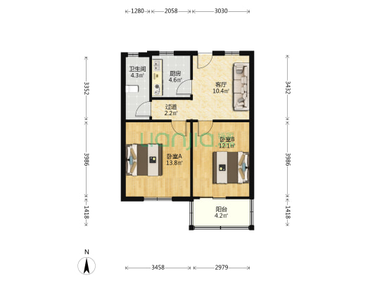 安徽燎原化工公司生活区 2室1厅1卫 61平方