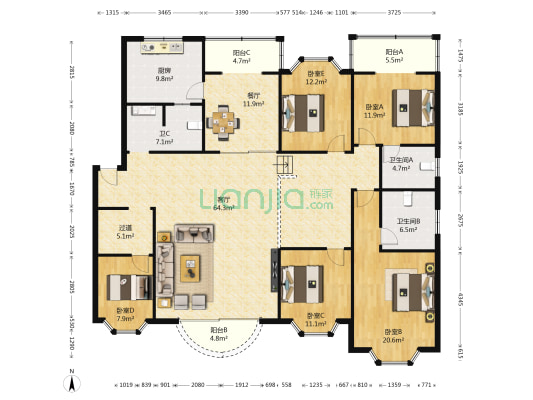 陶然村雅云轩 5室2厅3卫 205平方